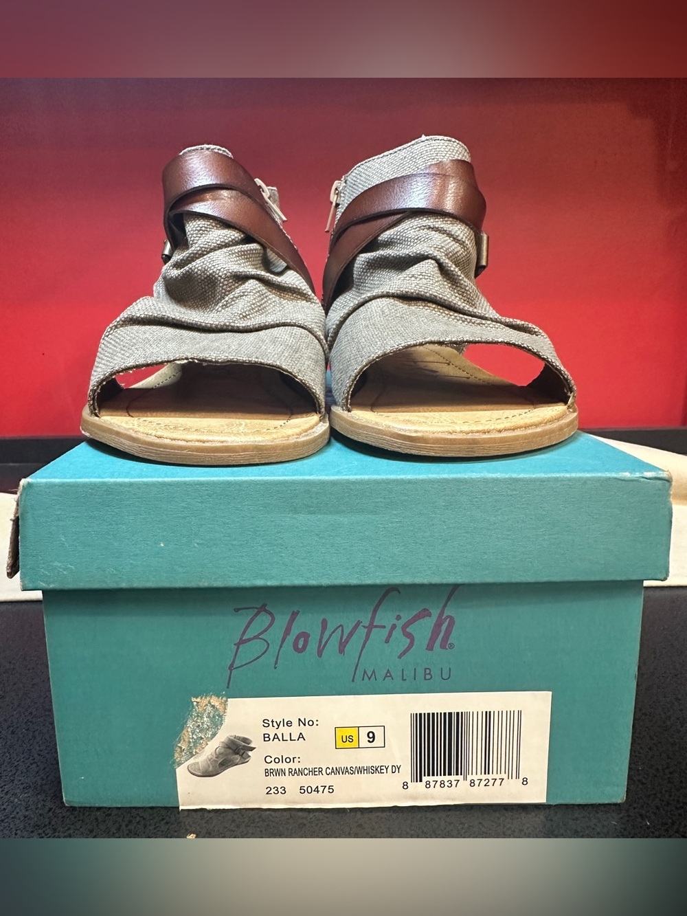 Blowfish Malibu Balla Brown Rancher Canvas/Whiskey Accent Straps Women’s Size 9